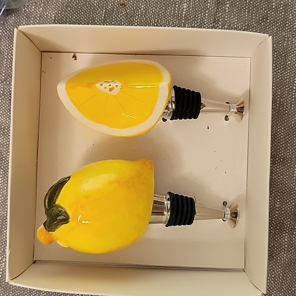 2 Lemon Wine Bottle Toppers Ceramic